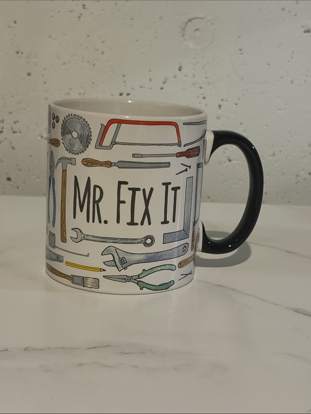 Simple Mr. Fix It Tool Pattern Mug with Black Handle